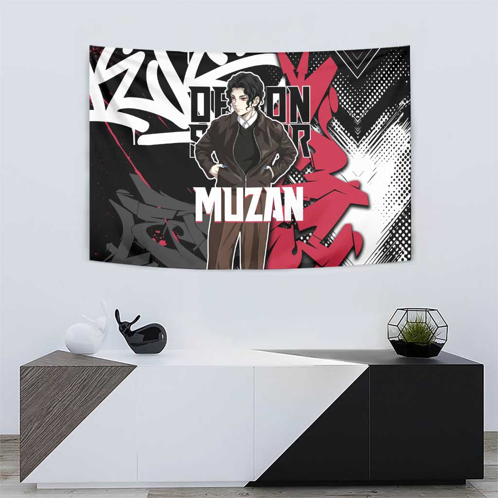 Muzan Demon Slayer Tapestry Red Graffiti Anime Aesthetic