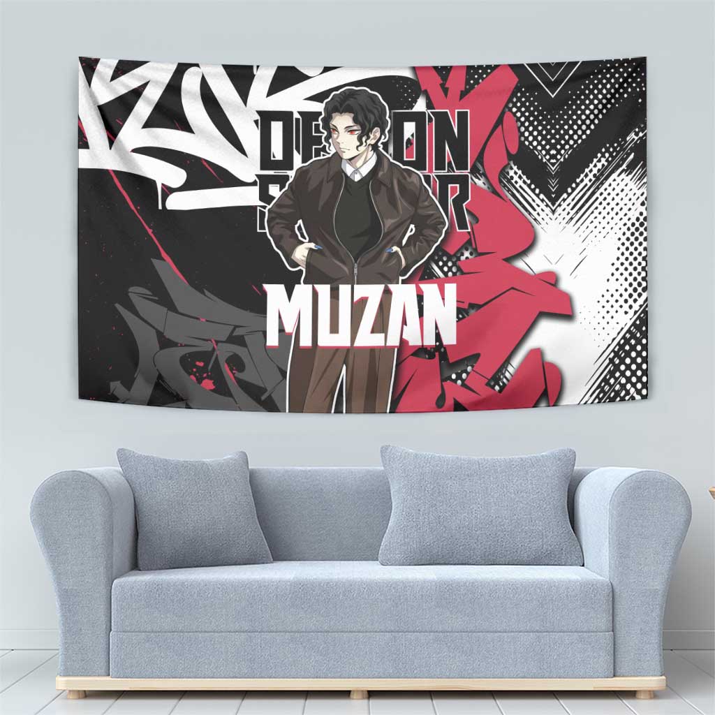 Muzan Demon Slayer Tapestry Red Graffiti Anime Aesthetic