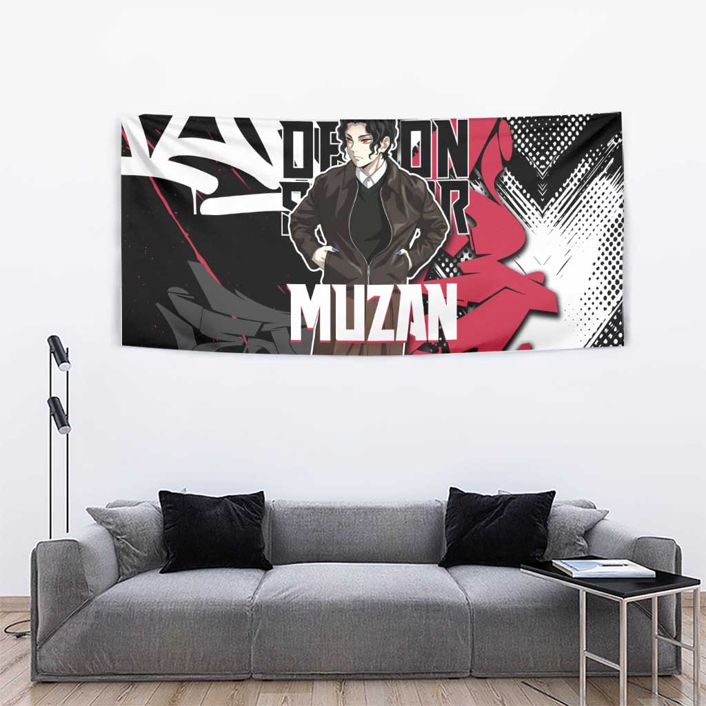 Muzan Demon Slayer Tapestry Red Graffiti Anime Aesthetic