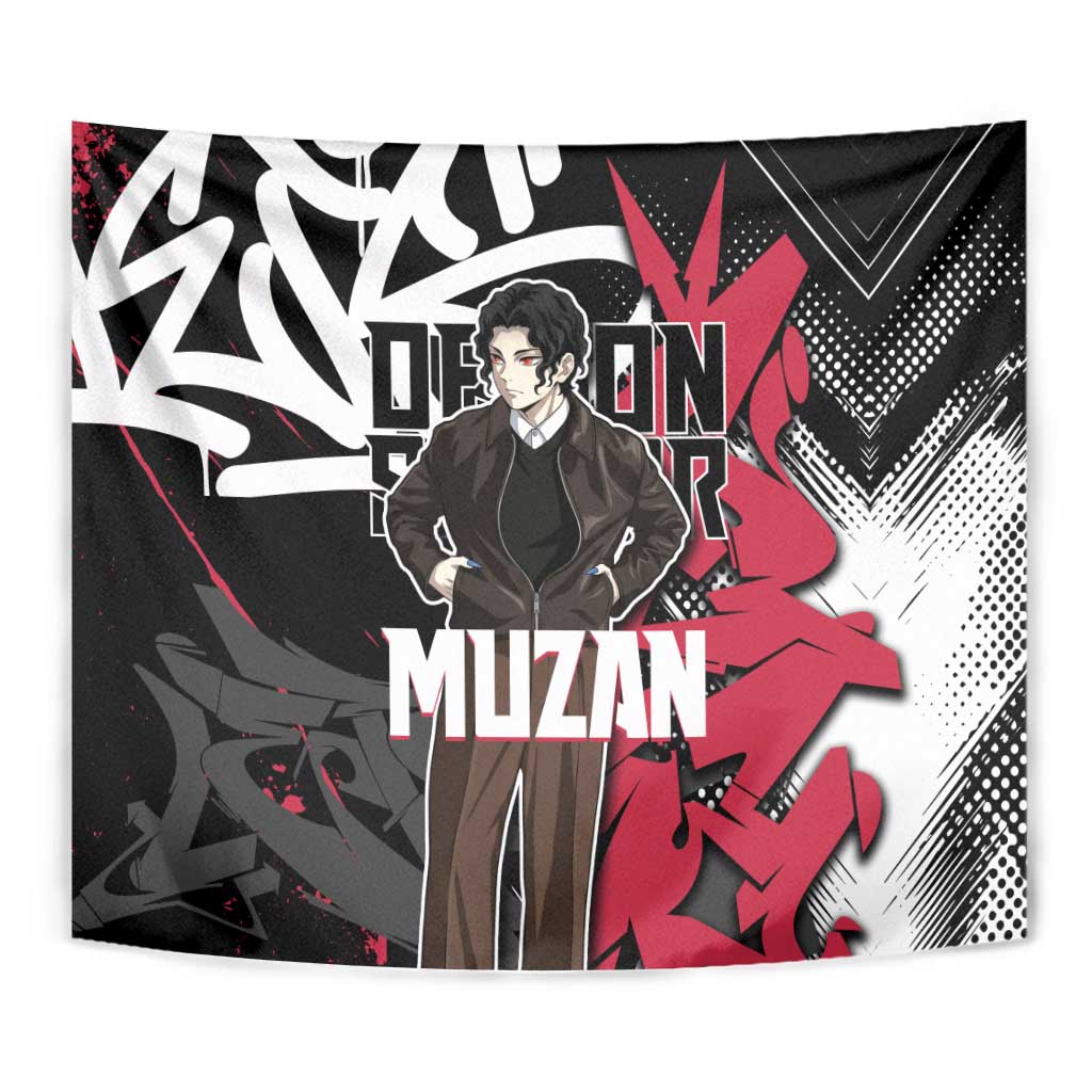 Muzan Demon Slayer Tapestry Red Graffiti Anime Aesthetic