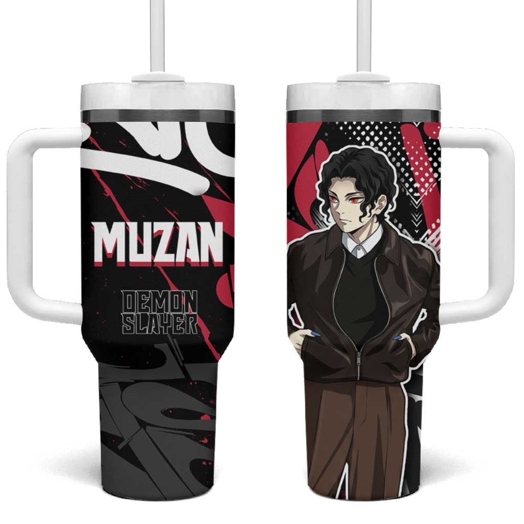 Muzan Demon Slayer Tumbler With Handle Red Graffiti Anime Aesthetic