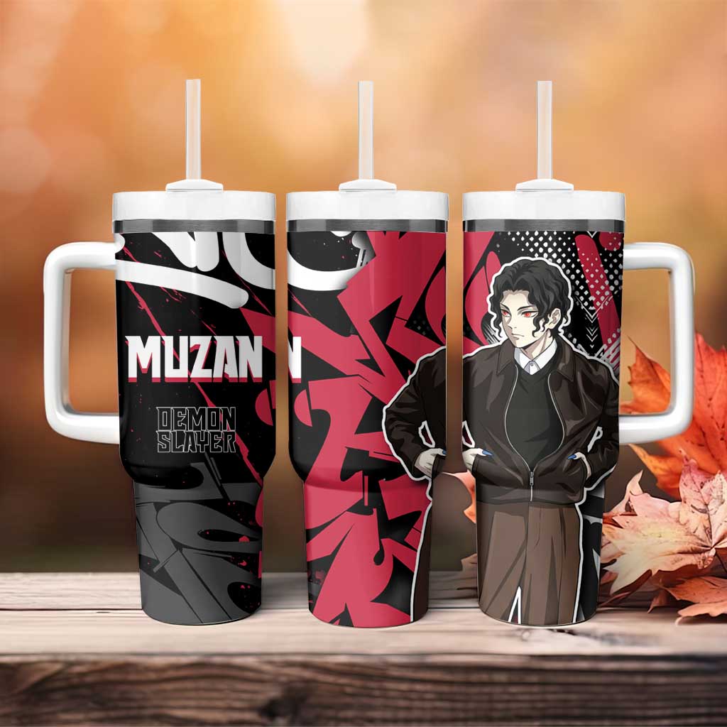 Muzan Demon Slayer Tumbler With Handle Red Graffiti Anime Aesthetic