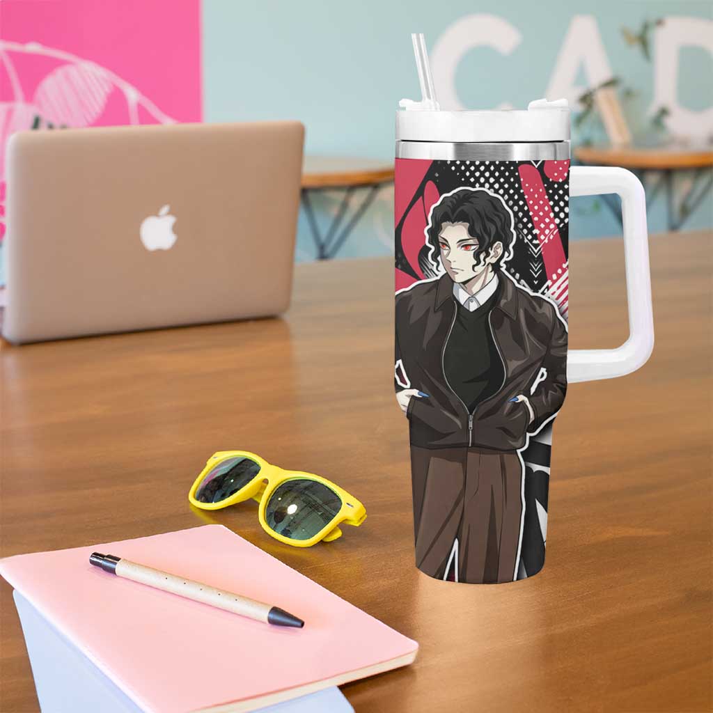 Muzan Demon Slayer Tumbler With Handle Red Graffiti Anime Aesthetic