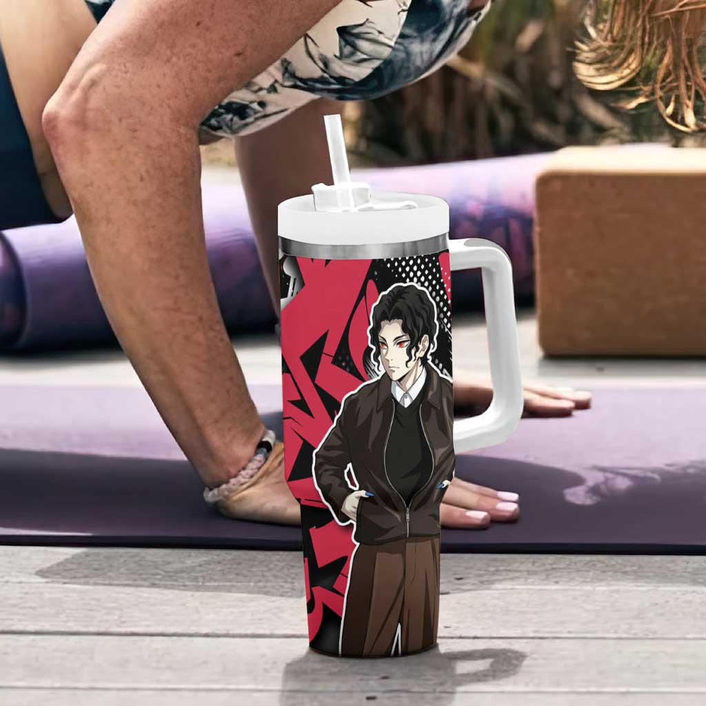 Muzan Demon Slayer Tumbler With Handle Red Graffiti Anime Aesthetic