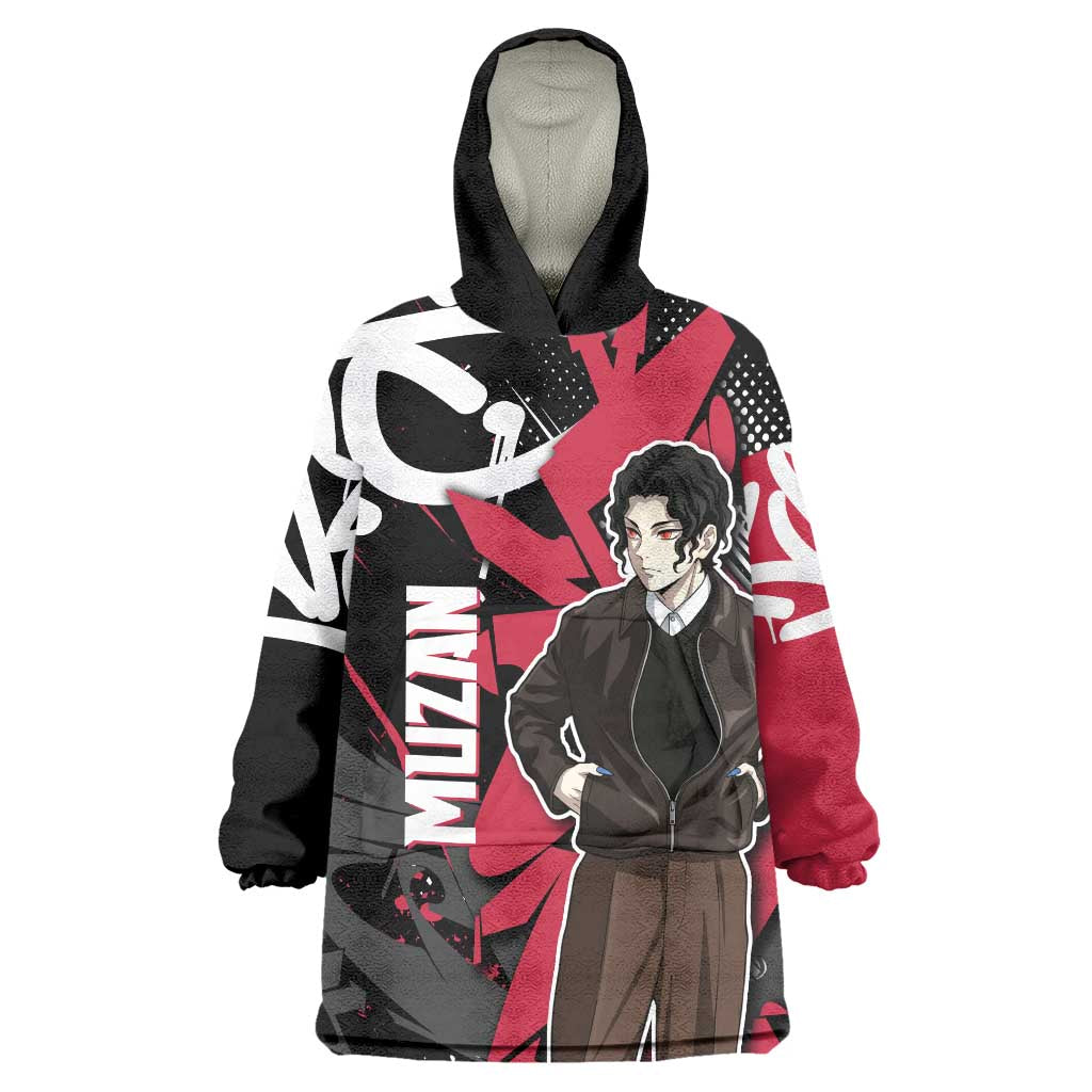 Muzan Demon Slayer Wearable Blanket Hoodie Red Graffiti Anime Aesthetic