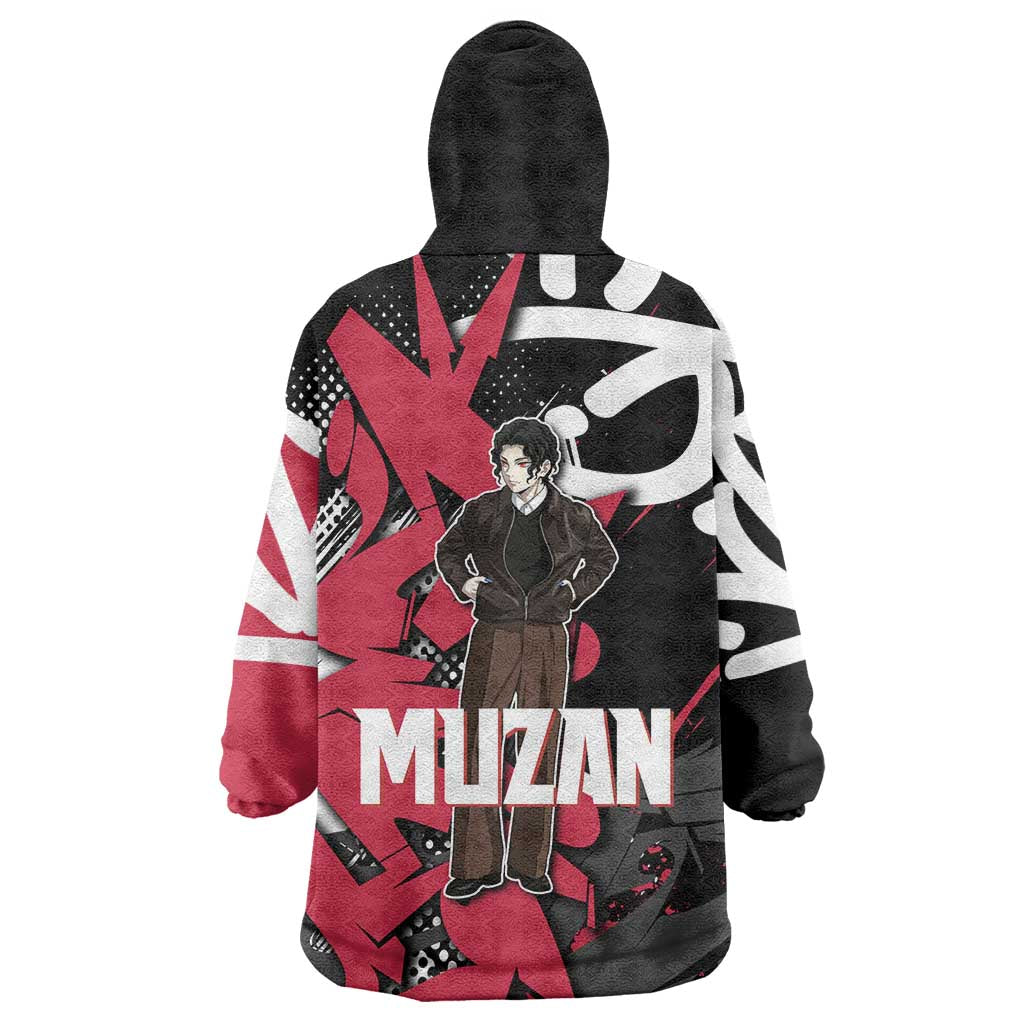 Muzan Demon Slayer Wearable Blanket Hoodie Red Graffiti Anime Aesthetic