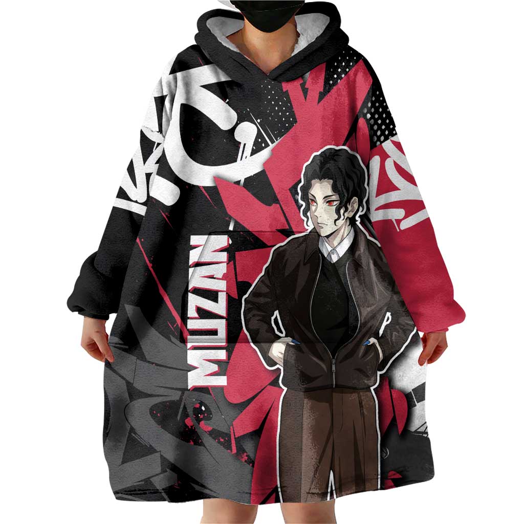 Muzan Demon Slayer Wearable Blanket Hoodie Red Graffiti Anime Aesthetic
