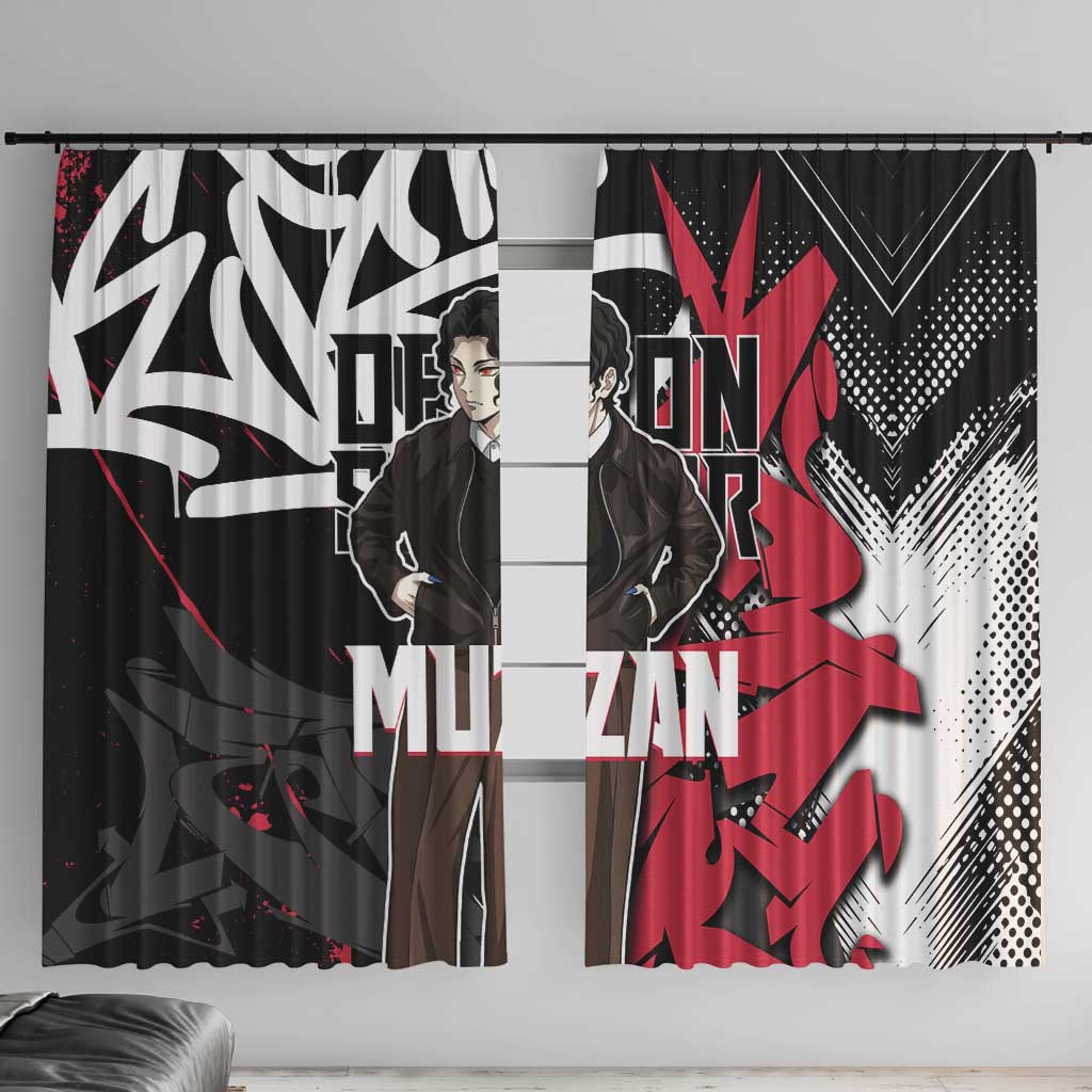 Muzan Demon Slayer Window Curtain Red Graffiti Anime Aesthetic