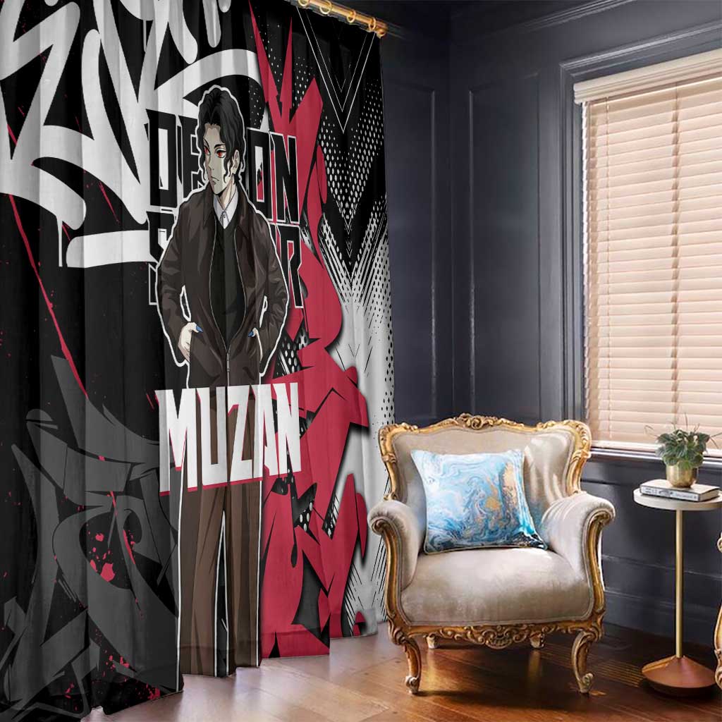Muzan Demon Slayer Window Curtain Red Graffiti Anime Aesthetic