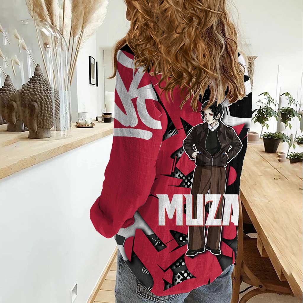 Muzan Demon Slayer Women Casual Shirt Red Graffiti Anime Aesthetic