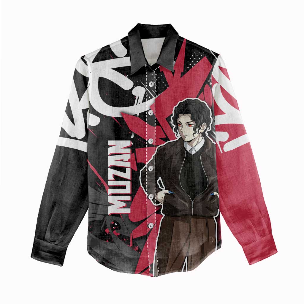 Muzan Demon Slayer Women Casual Shirt Red Graffiti Anime Aesthetic