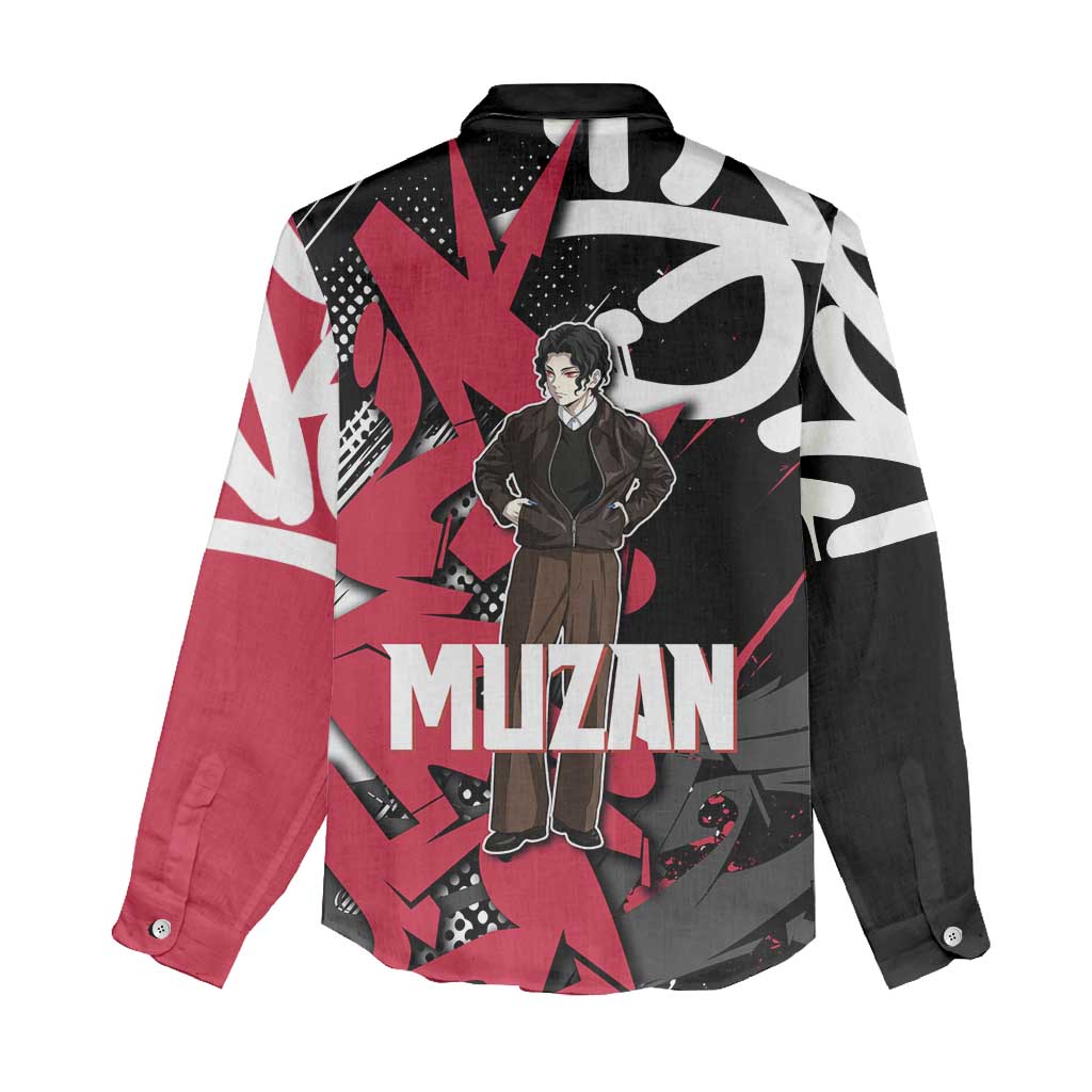 Muzan Demon Slayer Women Casual Shirt Red Graffiti Anime Aesthetic
