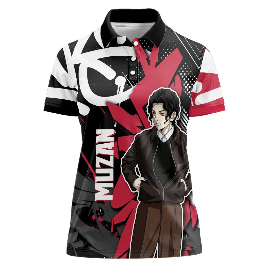 Muzan Demon Slayer Women Polo Shirt Red Graffiti Anime Aesthetic