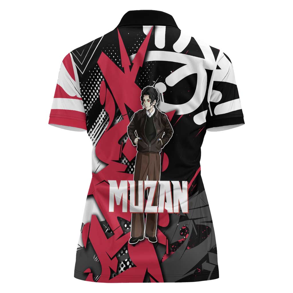 Muzan Demon Slayer Women Polo Shirt Red Graffiti Anime Aesthetic