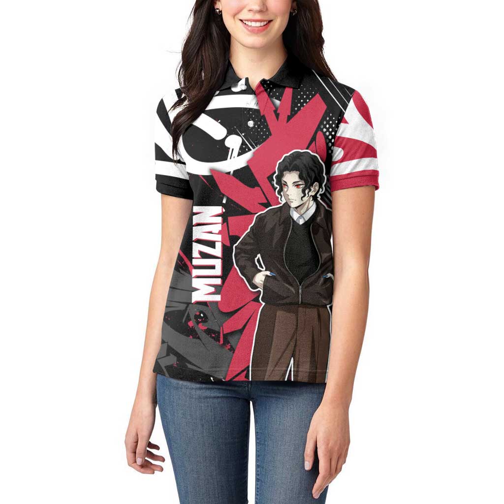 Muzan Demon Slayer Women Polo Shirt Red Graffiti Anime Aesthetic