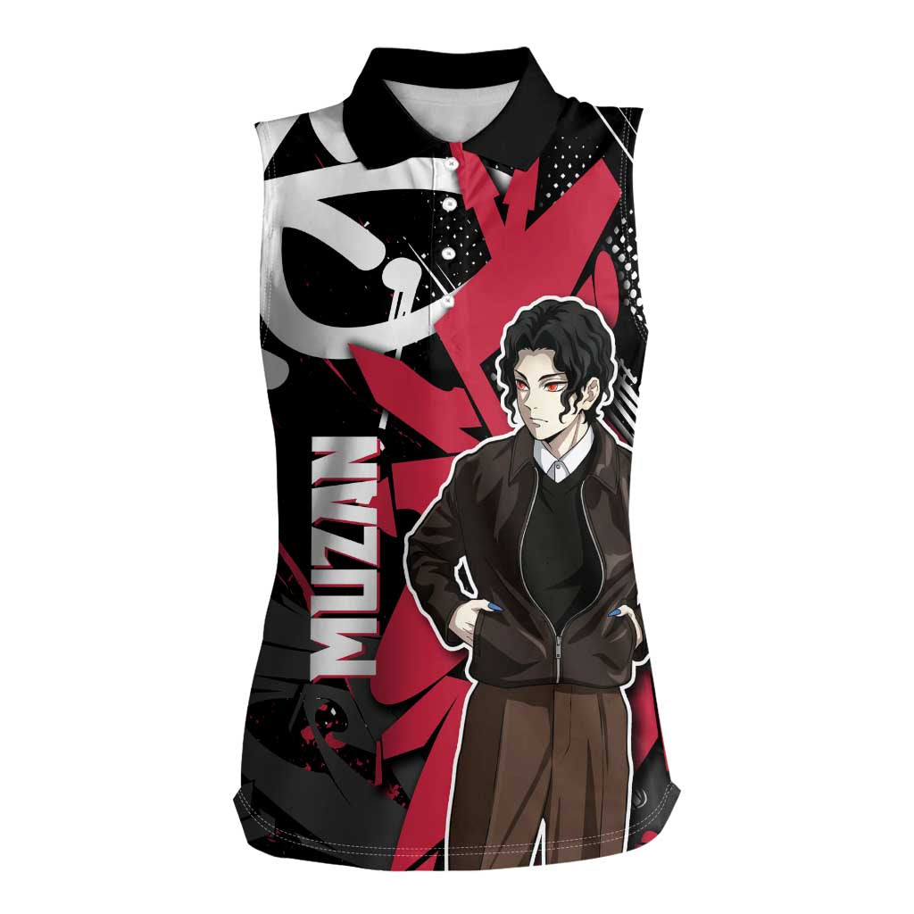Muzan Demon Slayer Women Sleeveless Polo Shirt Red Graffiti Anime Aesthetic