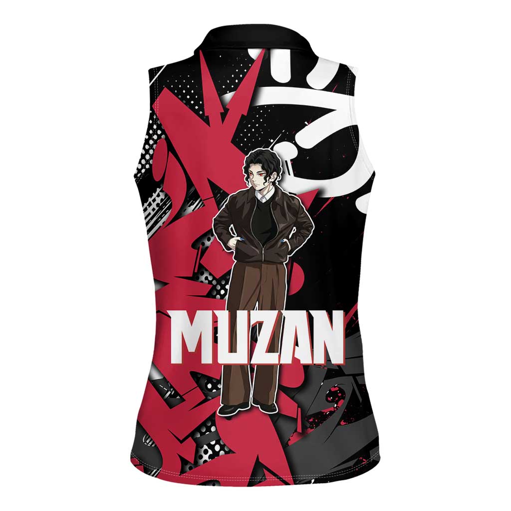 Muzan Demon Slayer Women Sleeveless Polo Shirt Red Graffiti Anime Aesthetic
