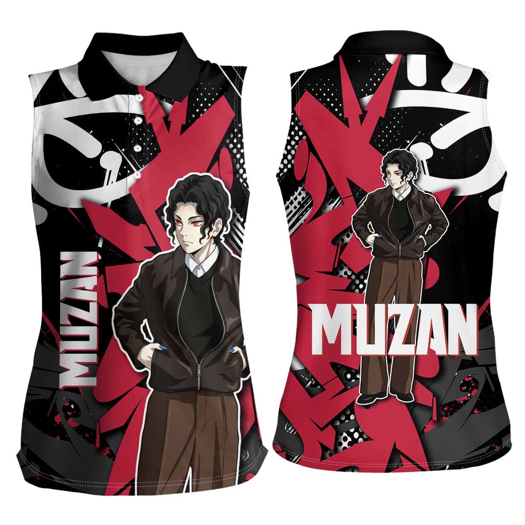 Muzan Demon Slayer Women Sleeveless Polo Shirt Red Graffiti Anime Aesthetic