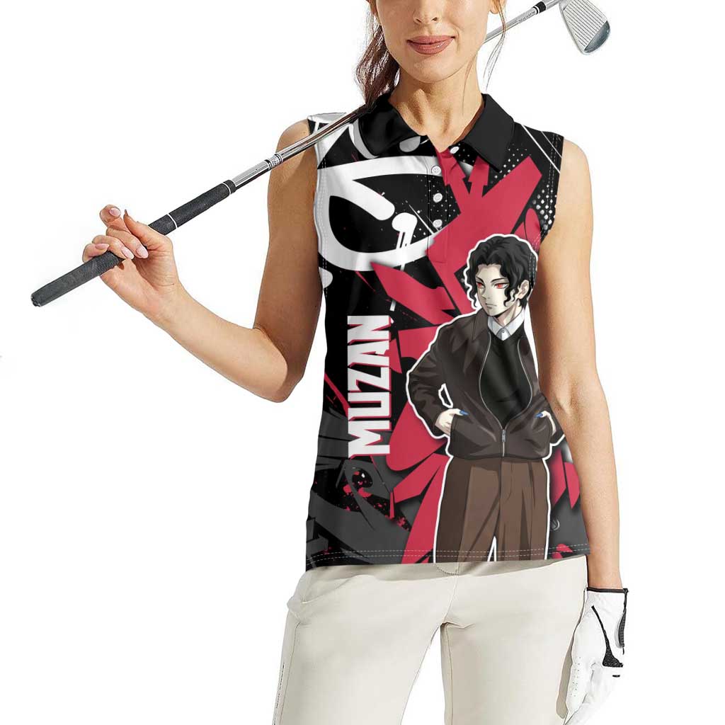 Muzan Demon Slayer Women Sleeveless Polo Shirt Red Graffiti Anime Aesthetic