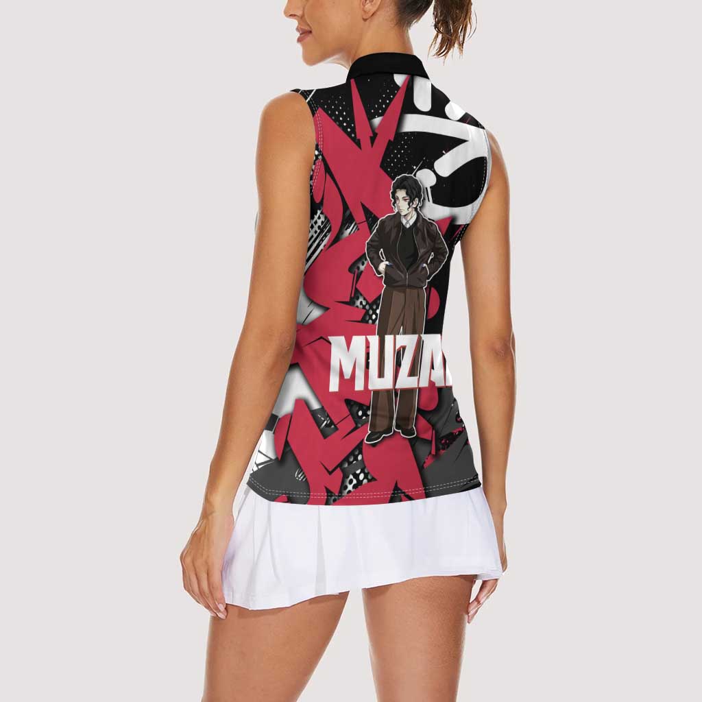 Muzan Demon Slayer Women Sleeveless Polo Shirt Red Graffiti Anime Aesthetic