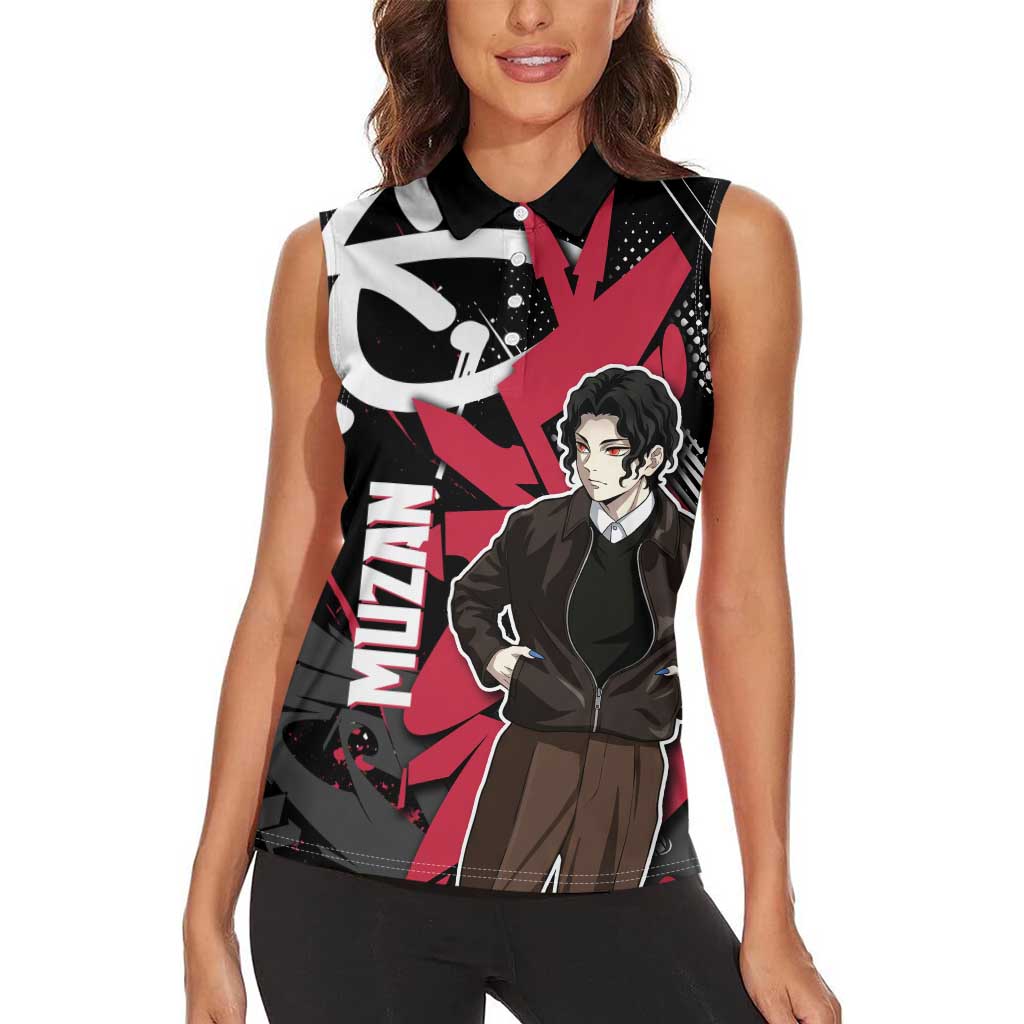 Muzan Demon Slayer Women Sleeveless Polo Shirt Red Graffiti Anime Aesthetic