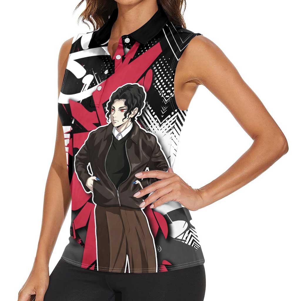 Muzan Demon Slayer Women Sleeveless Polo Shirt Red Graffiti Anime Aesthetic