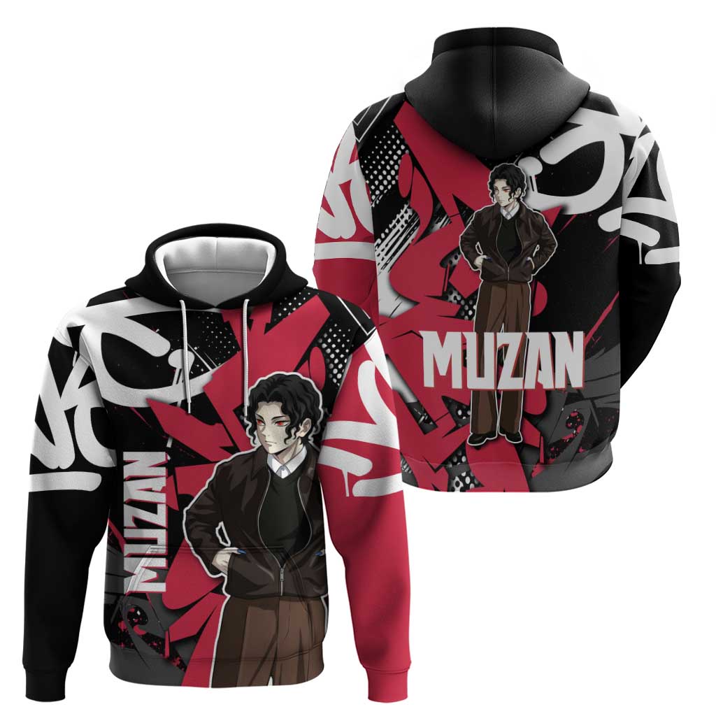 Muzan Demon Slayer Zip Hoodie Red Graffiti Anime Aesthetic