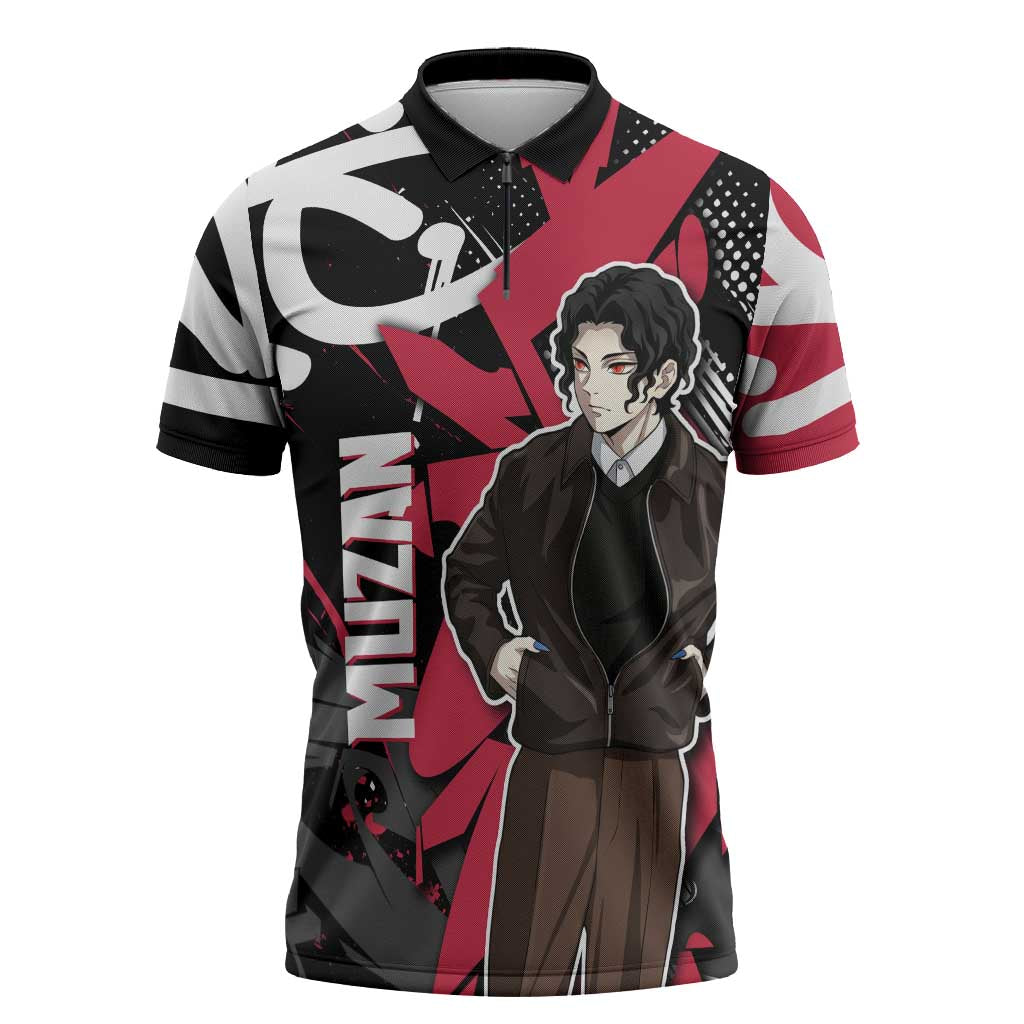 Muzan Demon Slayer Zipper Polo Shirt Red Graffiti Anime Aesthetic