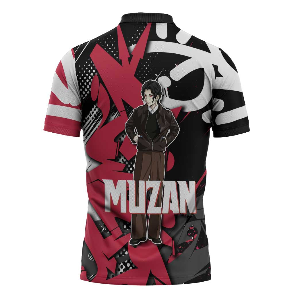 Muzan Demon Slayer Zipper Polo Shirt Red Graffiti Anime Aesthetic