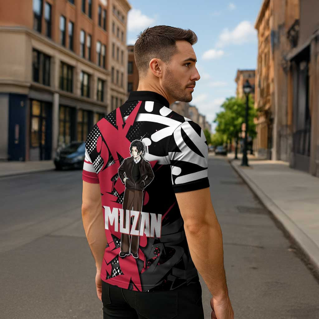 Muzan Demon Slayer Zipper Polo Shirt Red Graffiti Anime Aesthetic
