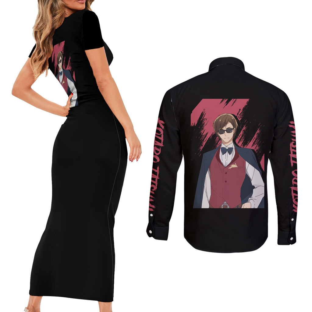 Kotaro Tatsumi Couples Matching Short Sleeve Bodycon Dress and Long Sleeve Button Shirt Zombie Land Saga