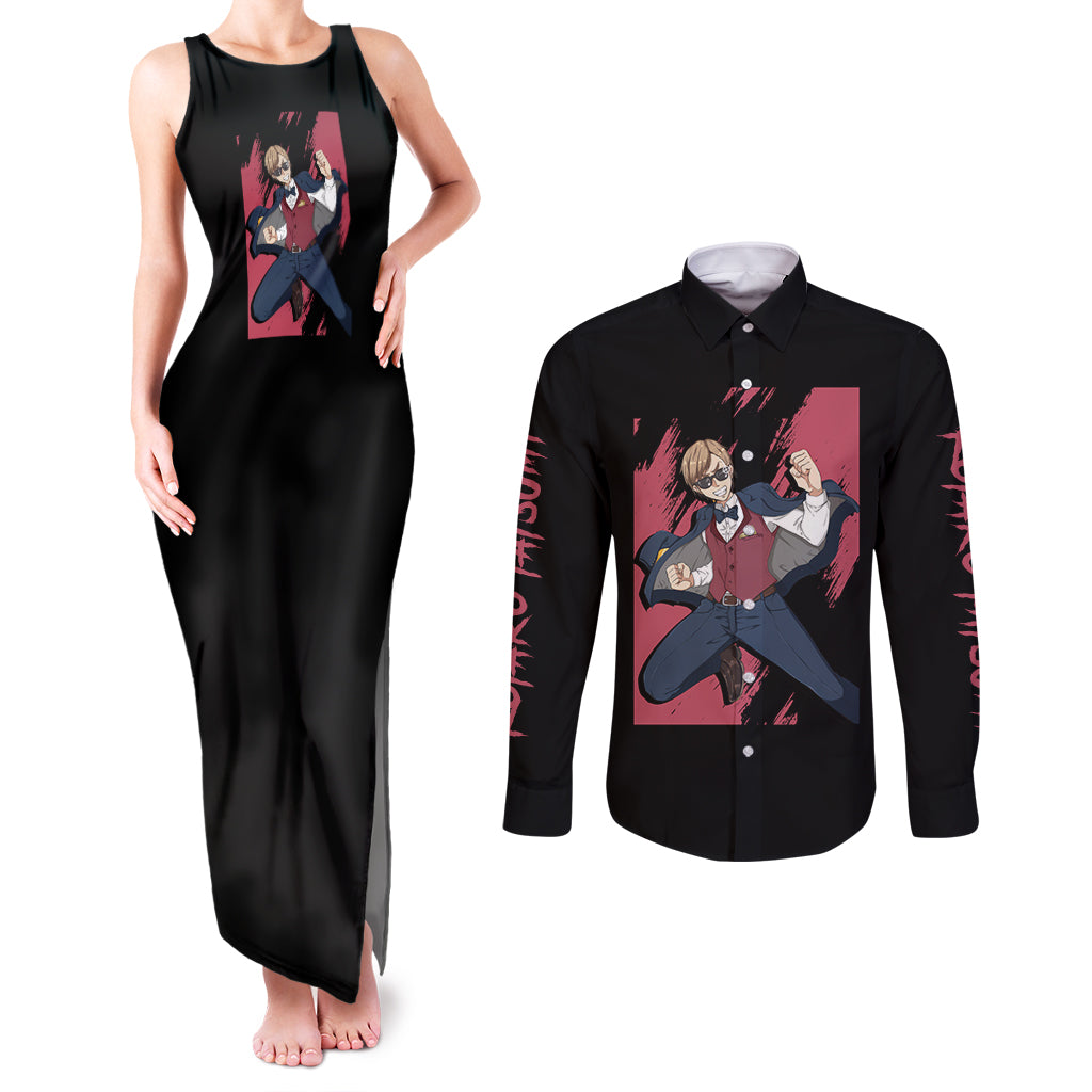 Kotaro Tatsumi Couples Matching Tank Maxi Dress and Long Sleeve Button Shirt Zombie Land Saga
