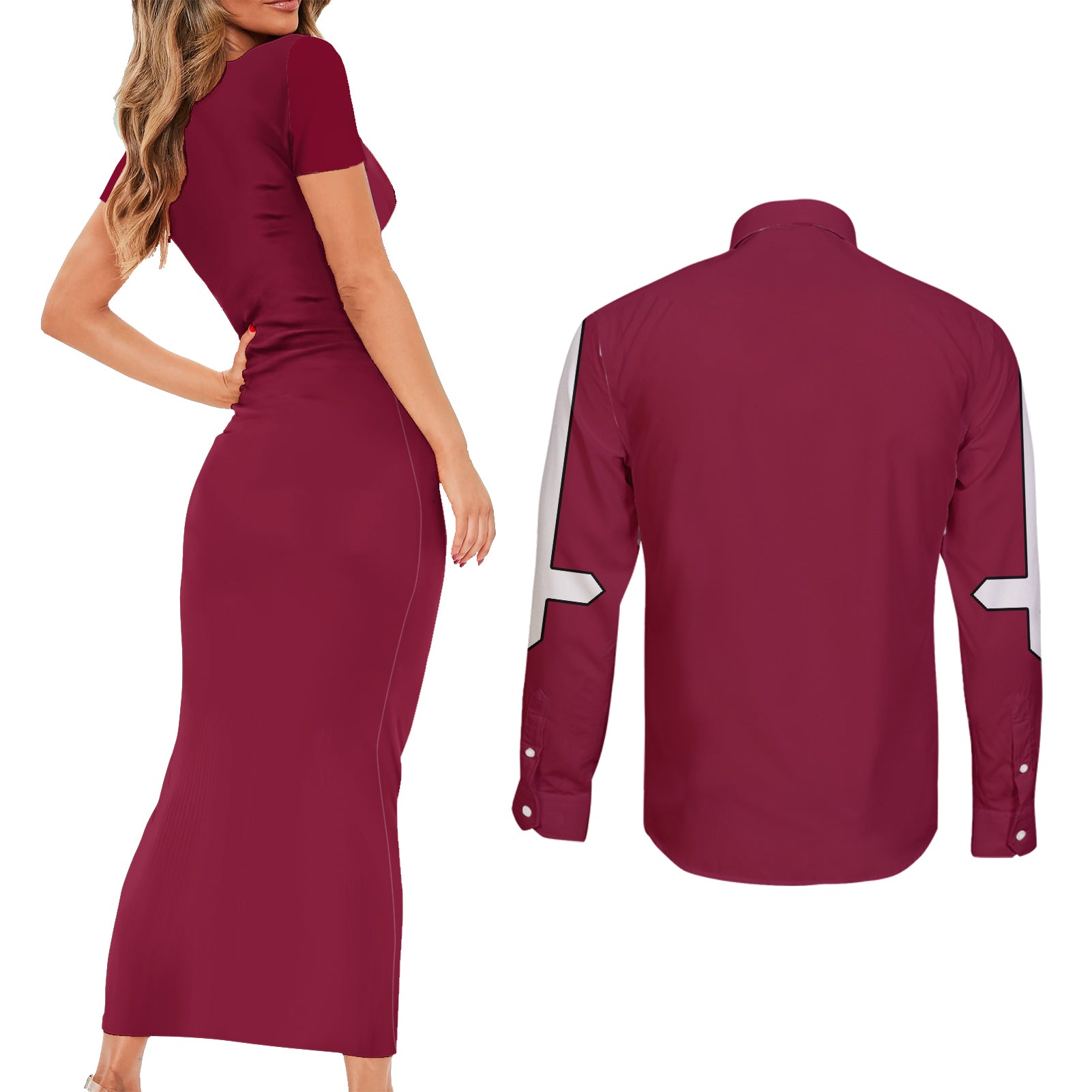 Wendy Marvell Couples Matching Short Sleeve Bodycon Dress and Long Sleeve Button Shirt Fairy Tail