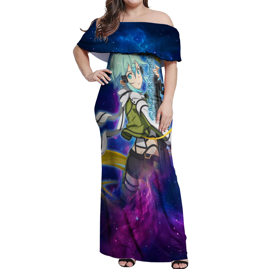 Sinon Off Shoulder Maxi Dress Sword Art Galaxy Style