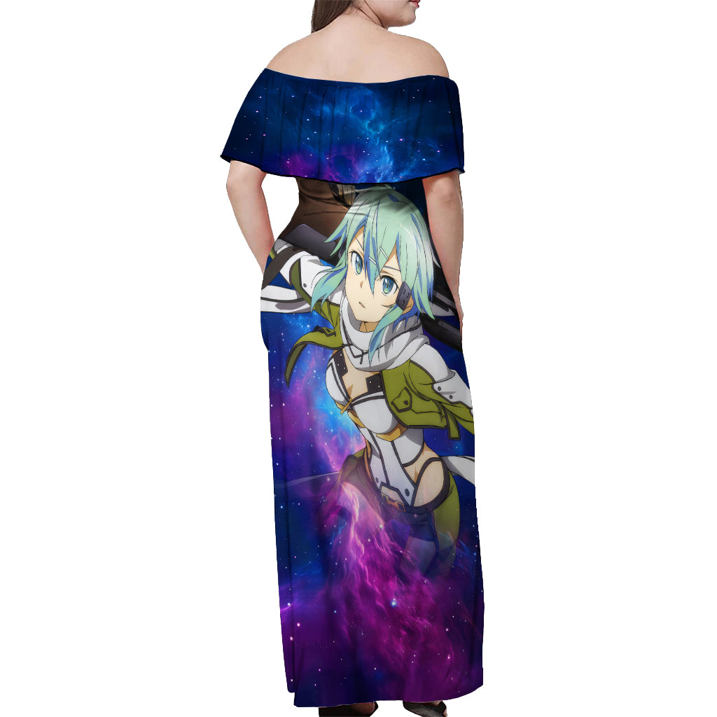 Sinon Off Shoulder Maxi Dress Sword Art Galaxy Style