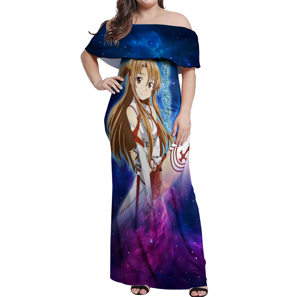 Asuna Off Shoulder Maxi Dress Sword Art Galaxy Style
