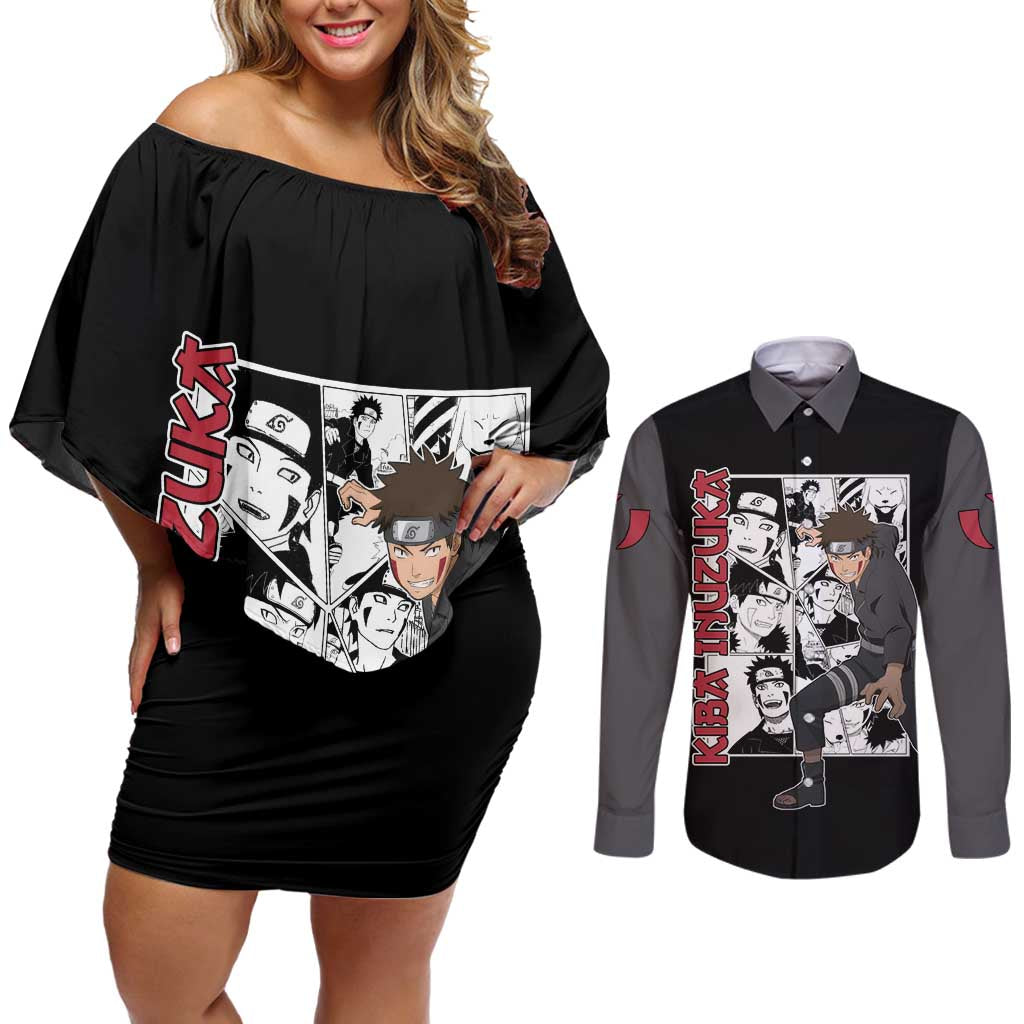 Kiba Inuzuka - Naruto Couples Matching Off Shoulder Short Dress and Long Sleeve Button Shirt Anime Mix Manga Style