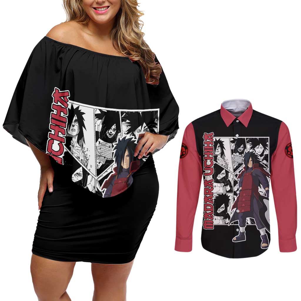 Madara Uchiha - Naruto Couples Matching Off Shoulder Short Dress and Long Sleeve Button Shirt Anime Mix Manga Style