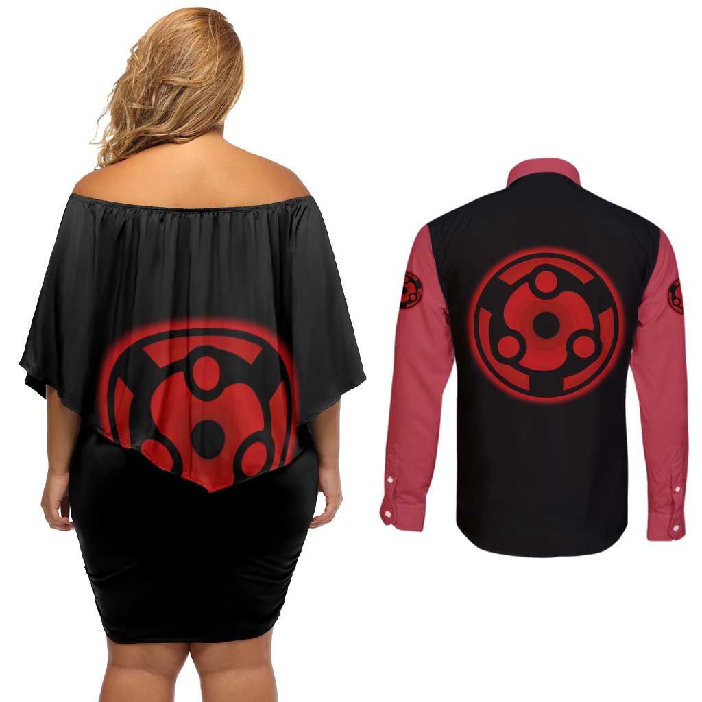 Madara Uchiha - Naruto Couples Matching Off Shoulder Short Dress and Long Sleeve Button Shirt Anime Mix Manga Style
