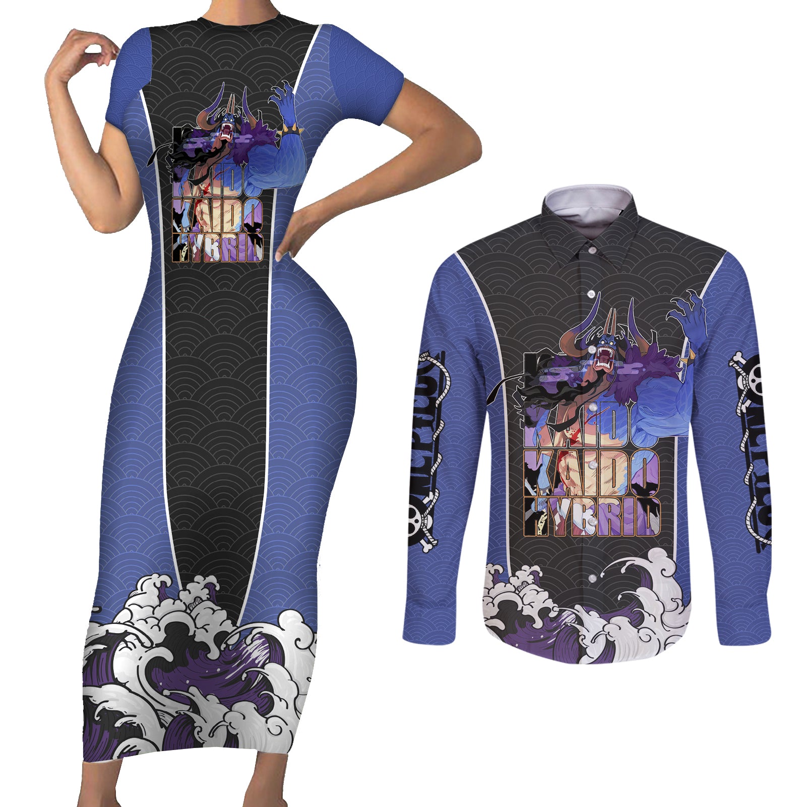 Kaido Hybrid - One Piece Couples Matching Short Sleeve Bodycon Dress and Long Sleeve Button Shirt Japan Anime Style