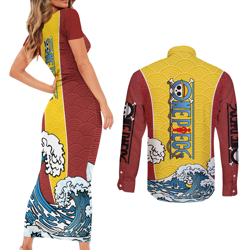 Luffy - One Piece Couples Matching Short Sleeve Bodycon Dress and Long Sleeve Button Shirt Anime Japan Style