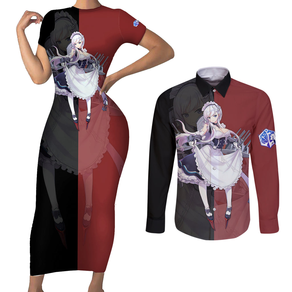 Belfast - Azur Lane Couples Matching Short Sleeve Bodycon Dress and Long Sleeve Button Shirt Anime Game Style