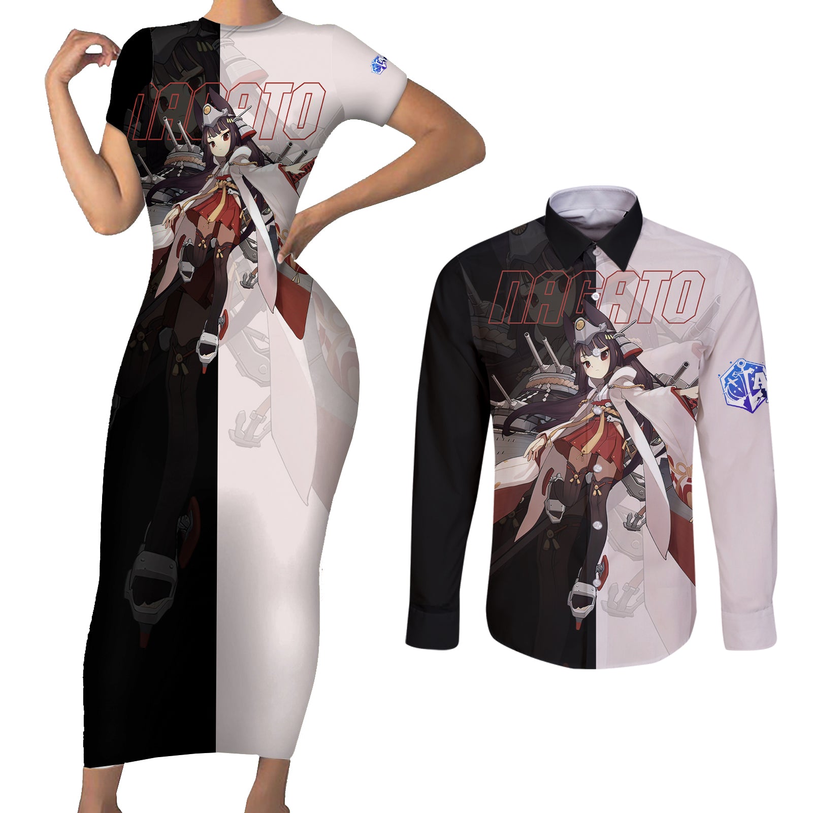 Nagato - Azur Lane Couples Matching Short Sleeve Bodycon Dress and Long Sleeve Button Shirt Anime Game Style