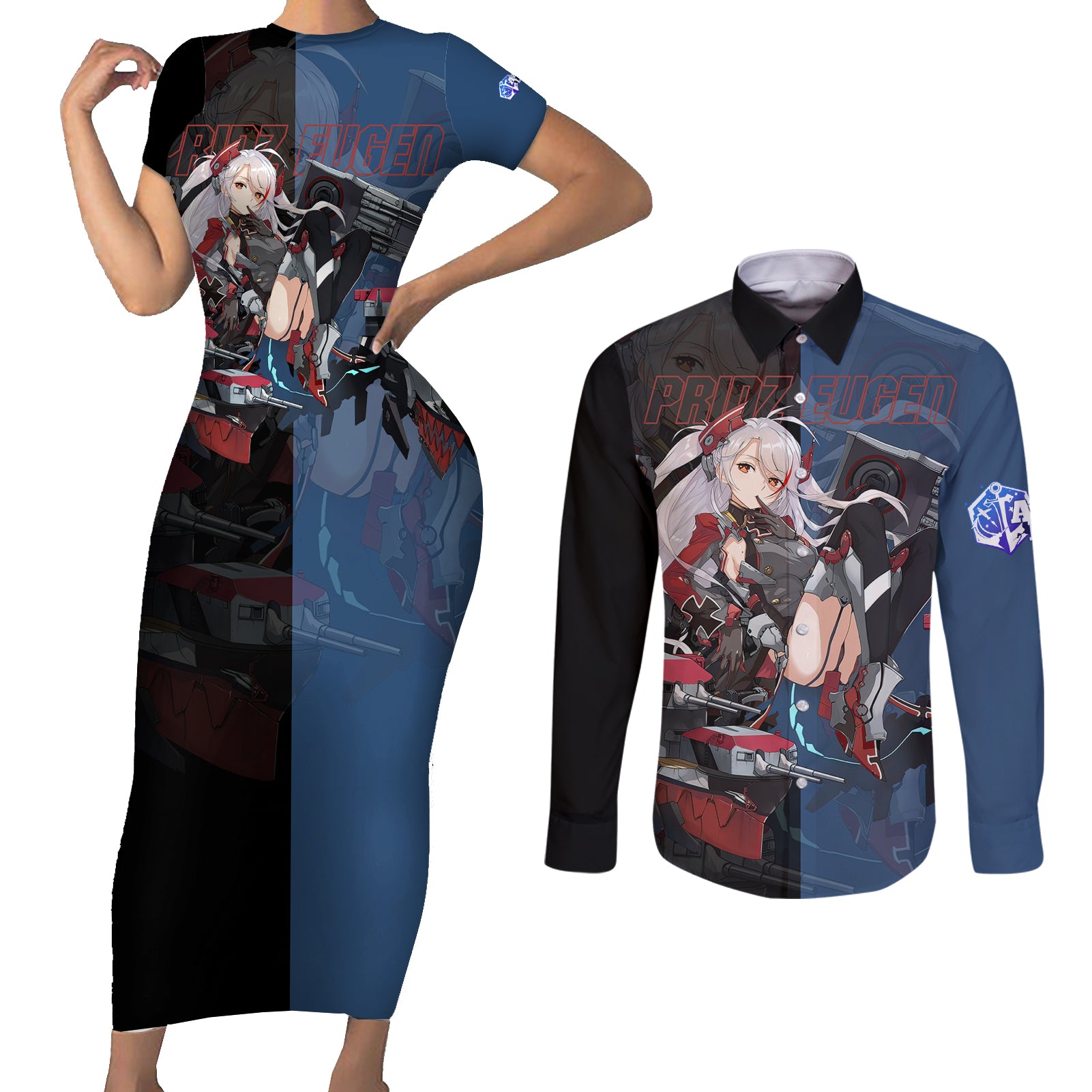 Prinz Eugen - Azur Lane Couples Matching Short Sleeve Bodycon Dress and Long Sleeve Button Shirt Anime Game Style