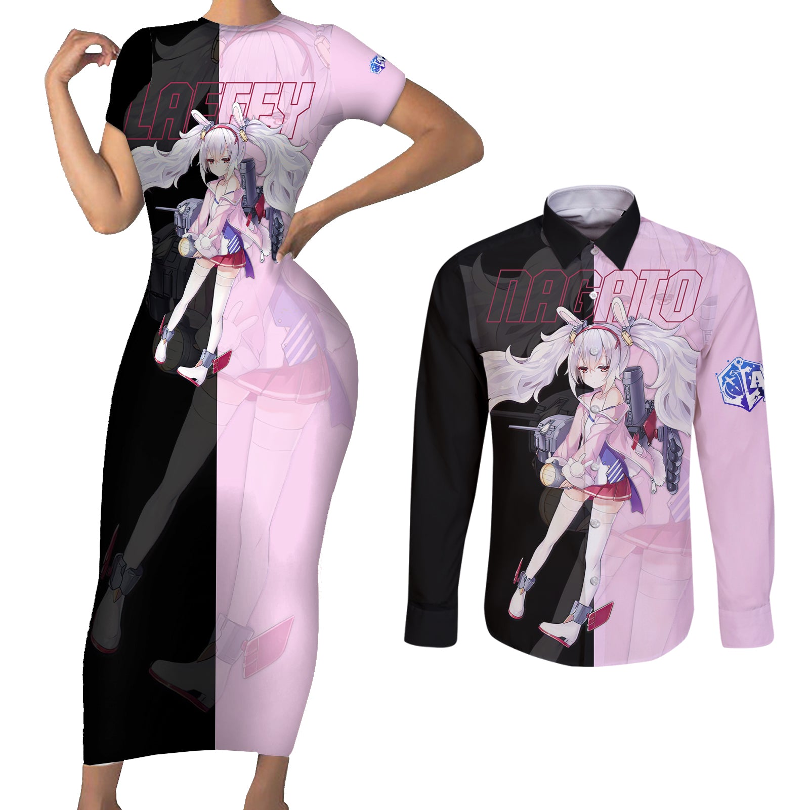 Laffey - Azur Lane Couples Matching Short Sleeve Bodycon Dress and Long Sleeve Button Shirt Anime Game Style