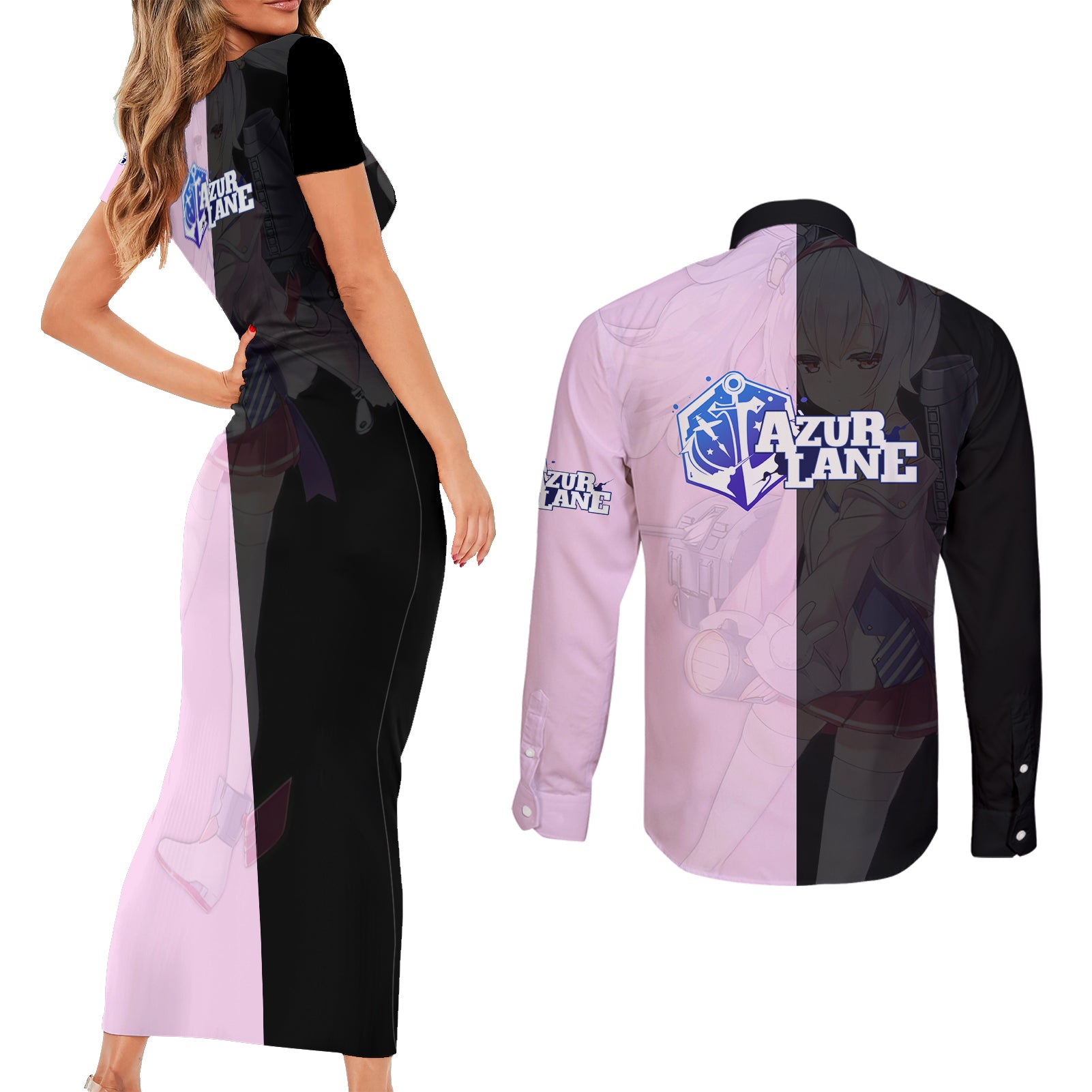 Laffey - Azur Lane Couples Matching Short Sleeve Bodycon Dress and Long Sleeve Button Shirt Anime Game Style