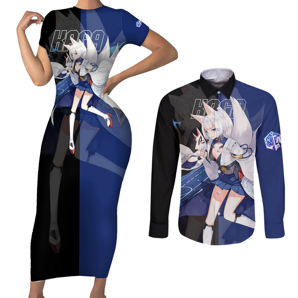 Kaga - Azur Lane Couples Matching Short Sleeve Bodycon Dress and Long Sleeve Button Shirt Anime Game Style