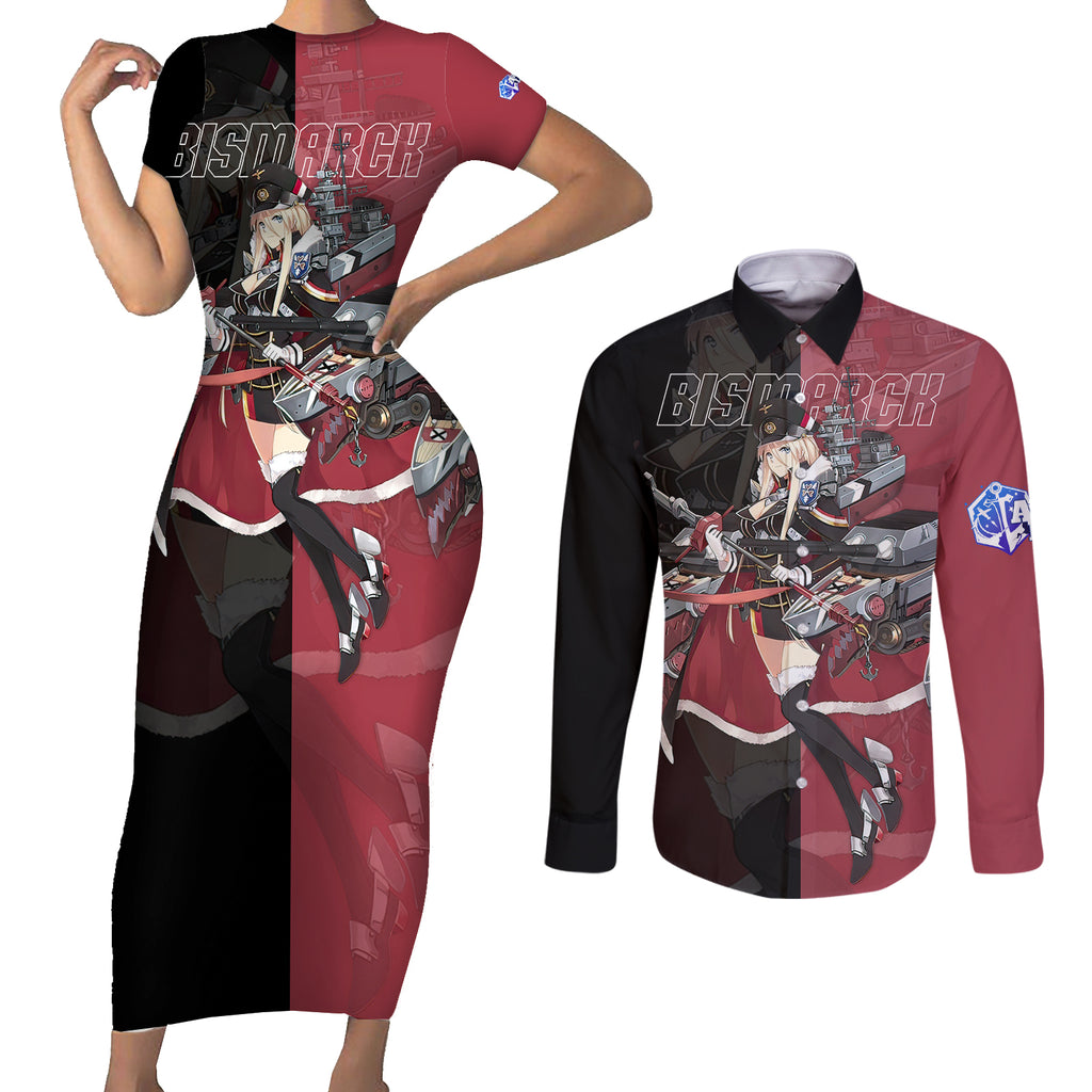 Bismarck - Azur Lane Couples Matching Short Sleeve Bodycon Dress and Long Sleeve Button Shirt Anime Game Style