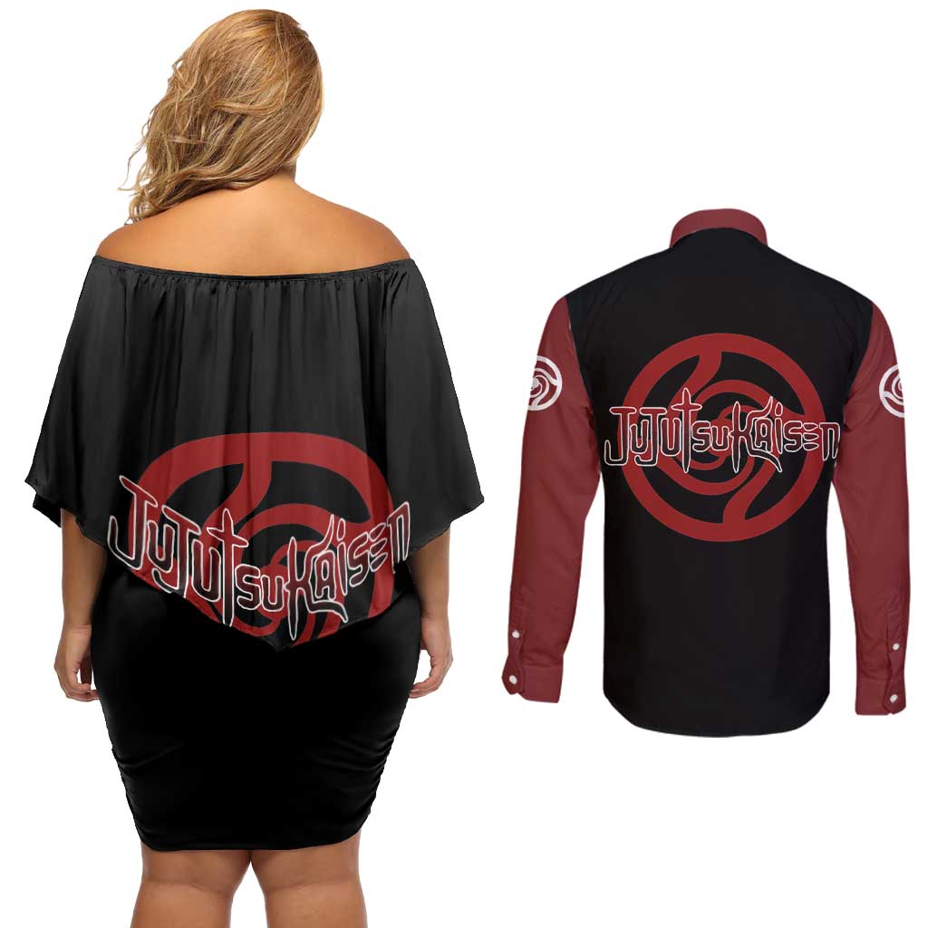Yuji Itadori - Jujustu Kaisen Couples Matching Off Shoulder Short Dress and Long Sleeve Button Shirt Anime Mix Manga Style