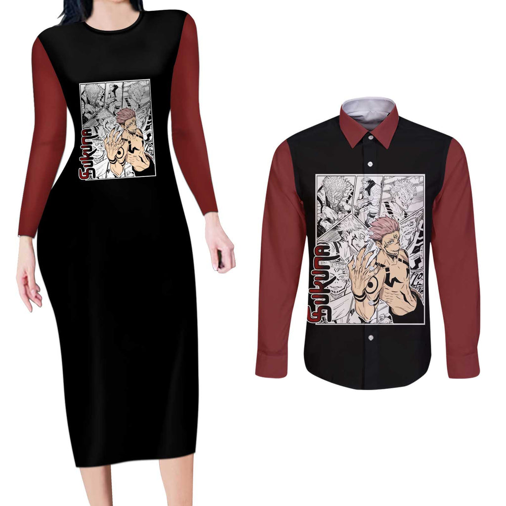 Sukuna - One Piece Couples Matching Long Sleeve Bodycon Dress and Long Sleeve Button Shirt Anime Mix Manga Style